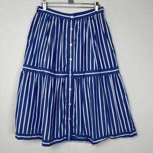 MISSING BELT - J. CREW Womens Size 4 Button Front Striped Midi Skirt Blue Preppy